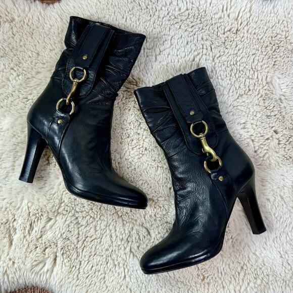 Vintage Coach Torre Black Leather Slouched Boot w/ Buckle Sz 6.5 - Picture 1 of 13